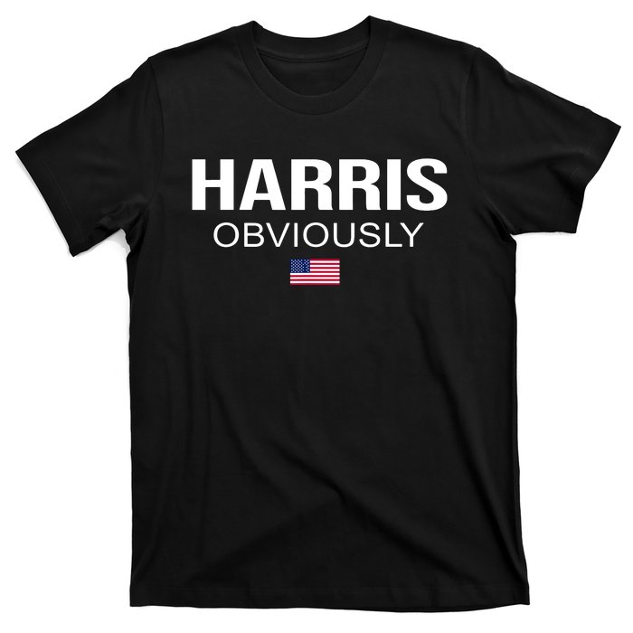 Harris Obviously For President 2024 Kamala American Flag T-Shirt