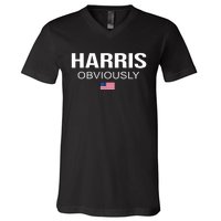 Harris Obviously For President 2024 Kamala American Flag V-Neck T-Shirt