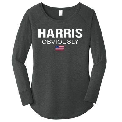 Harris Obviously For President 2024 Kamala American Flag Women's Perfect Tri Tunic Long Sleeve Shirt