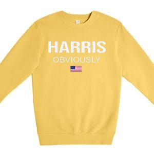 Harris Obviously For President 2024 Kamala American Flag Premium Crewneck Sweatshirt