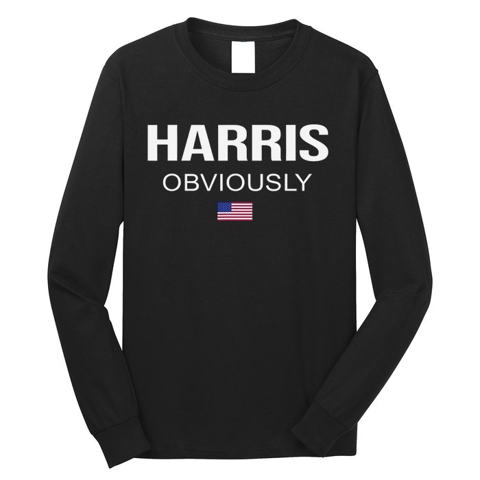 Harris Obviously For President 2024 Kamala American Flag Long Sleeve Shirt