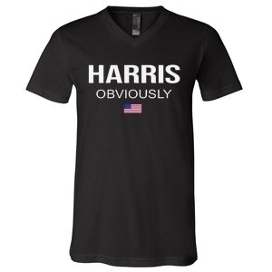 Harris Obviously For President 2024 Kamala American Flag V-Neck T-Shirt