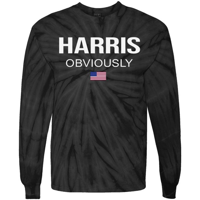 Harris Obviously For President 2024 Kamala American Flag Tie-Dye Long Sleeve Shirt