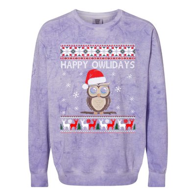 Happy Owlidays Funny Owl Ugly Christmas Gift Colorblast Crewneck Sweatshirt