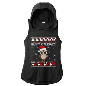 Happy Owlidays Funny Owl Ugly Christmas Gift Ladies PosiCharge Tri-Blend Wicking Draft Hoodie Tank