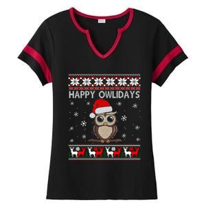 Happy Owlidays Funny Owl Ugly Christmas Gift Ladies Halftime Notch Neck Tee