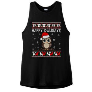 Happy Owlidays Funny Owl Ugly Christmas Gift Ladies PosiCharge Tri-Blend Wicking Tank