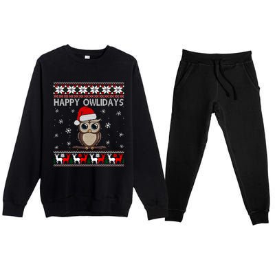 Happy Owlidays Funny Owl Ugly Christmas Gift Premium Crewneck Sweatsuit Set