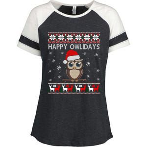 Happy Owlidays Funny Owl Ugly Christmas Gift Enza Ladies Jersey Colorblock Tee