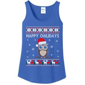 Happy Owlidays Funny Owl Ugly Christmas Gift Ladies Essential Tank