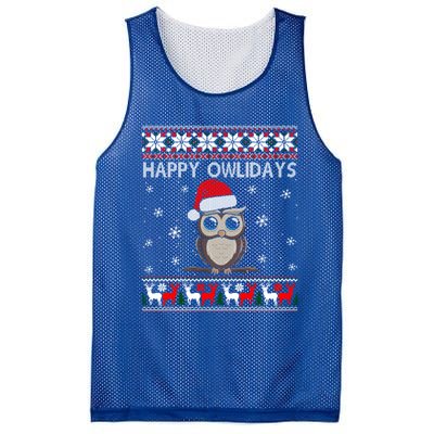 Happy Owlidays Funny Owl Ugly Christmas Gift Mesh Reversible Basketball Jersey Tank