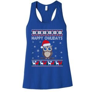 Happy Owlidays Funny Owl Ugly Christmas Gift Women's Racerback Tank