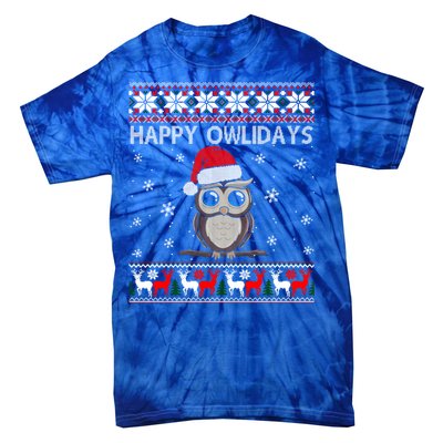 Happy Owlidays Funny Owl Ugly Christmas Gift Tie-Dye T-Shirt