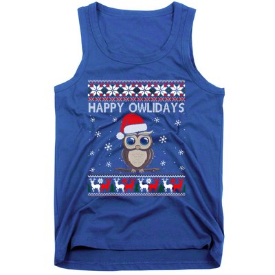 Happy Owlidays Funny Owl Ugly Christmas Gift Tank Top