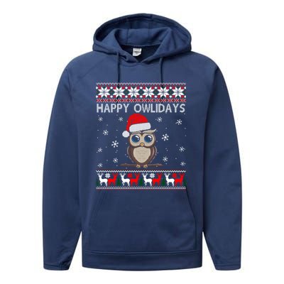 Happy Owlidays Funny Owl Ugly Christmas Gift Performance Fleece Hoodie