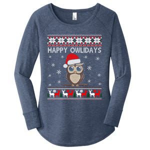 Happy Owlidays Funny Owl Ugly Christmas Gift Women's Perfect Tri Tunic Long Sleeve Shirt