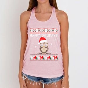 Happy Owlidays Funny Owl Ugly Christmas Gift Women's Knotted Racerback Tank