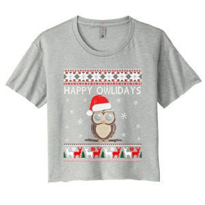 Happy Owlidays Funny Owl Ugly Christmas Gift Women's Crop Top Tee