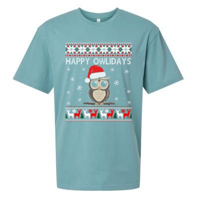 Happy Owlidays Funny Owl Ugly Christmas Gift Sueded Cloud Jersey T-Shirt