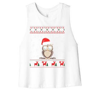 Happy Owlidays Funny Owl Ugly Christmas Gift Women's Racerback Cropped Tank