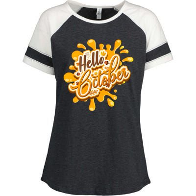 Hello October Fun Fall Enza Ladies Jersey Colorblock Tee