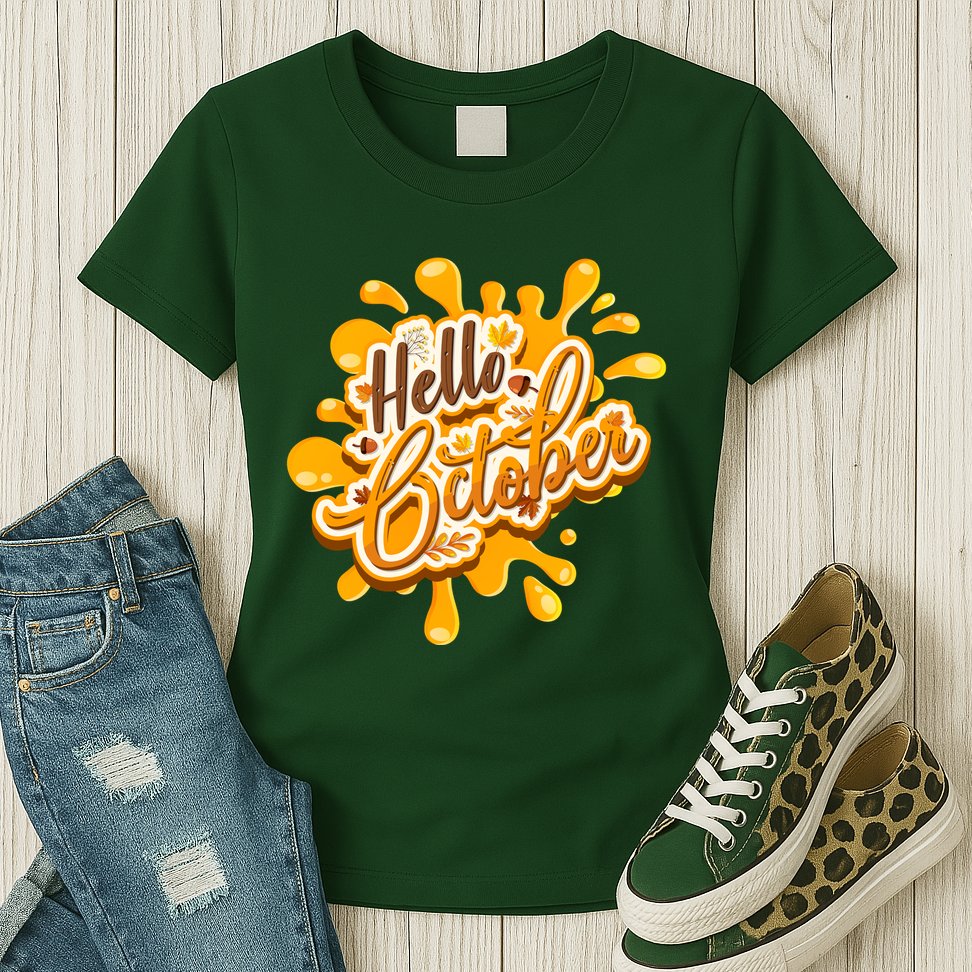 Hello October Fun Fall Womens T-Shirt
