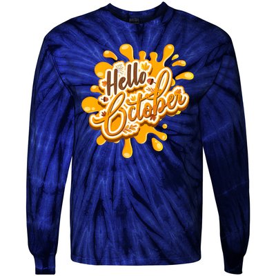 Hello October Fun Fall Tie-Dye Long Sleeve Shirt