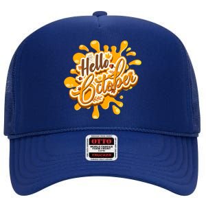 Hello October Fun Fall High Crown Mesh Back Trucker Hat