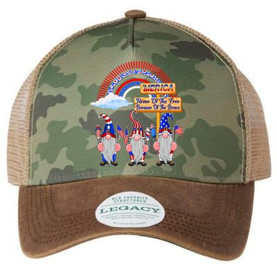 Home Of Free Because Of Brave 4th July Merica Gnome Funny Gift Legacy Tie Dye Trucker Hat