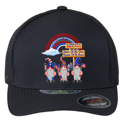 Home Of Free Because Of Brave 4th July Merica Gnome Funny Gift Flexfit Unipanel Trucker Cap