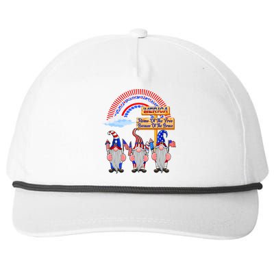 Home Of Free Because Of Brave 4th July Merica Gnome Funny Gift Snapback Five-Panel Rope Hat