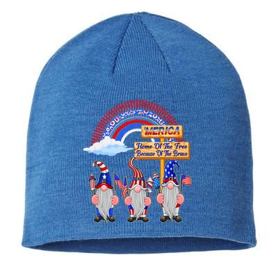 Home Of Free Because Of Brave 4th July Merica Gnome Funny Gift Sustainable Beanie