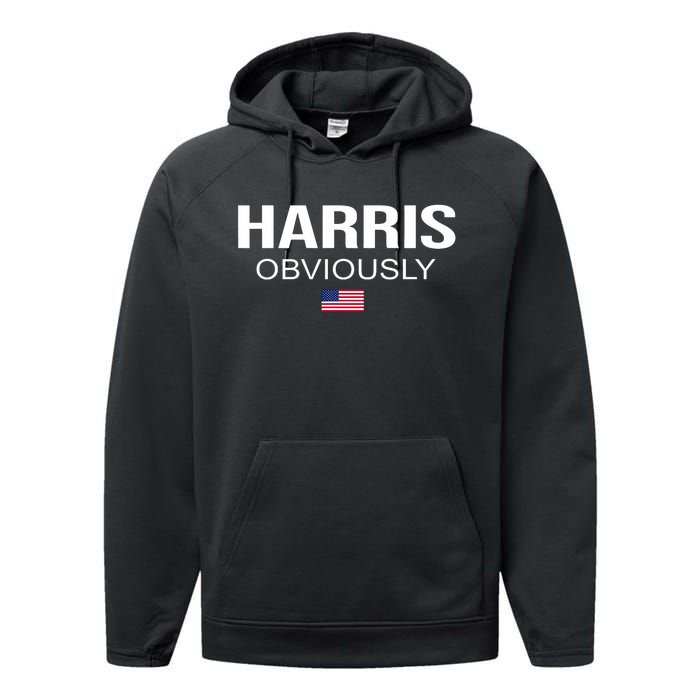 Harris Obviously For President 2024 Kamala American Flag Performance Fleece Hoodie