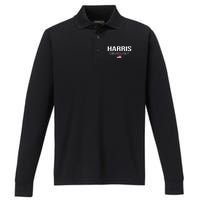 Harris Obviously For President 2024 Kamala American Flag Performance Long Sleeve Polo