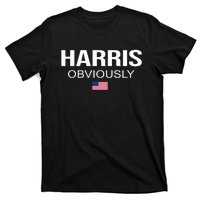 Harris Obviously For President 2024 Kamala American Flag T-Shirt