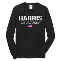 Harris Obviously For President 2024 Kamala American Flag Tall Long Sleeve T-Shirt