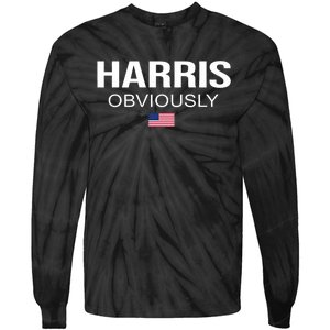 Harris Obviously For President 2024 Kamala American Flag Tie-Dye Long Sleeve Shirt