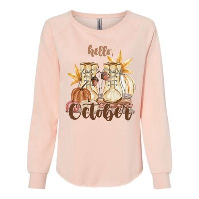 Hello October Fall Lover Womens California Wash Sweatshirt