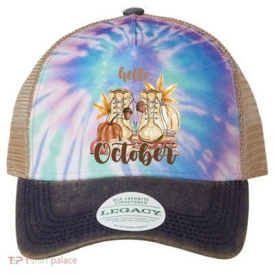 Hello October Fall Lover Legacy Tie Dye Trucker Hat