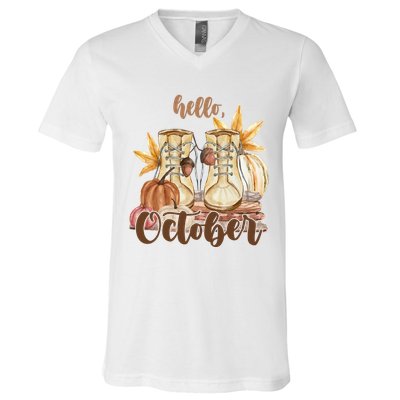 Hello October Fall Lover V-Neck T-Shirt