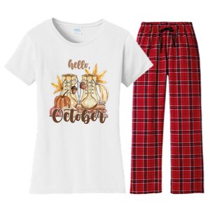 Hello October Fall Lover Women's Flannel Pajama Set