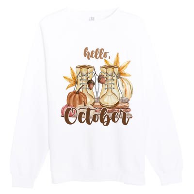 Hello October Fall Lover Premium Crewneck Sweatshirt