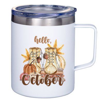 Hello October Fall Lover 12oz Stainless Steel Coffee Mug