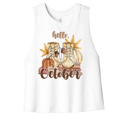 Hello October Fall Lover Women's Racerback Cropped Tank