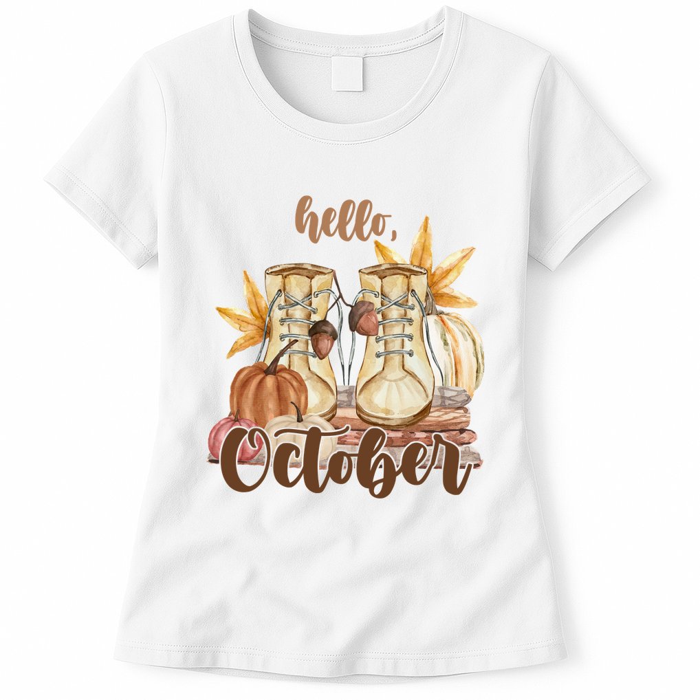 Hello October Fall Lover Womens T-Shirt