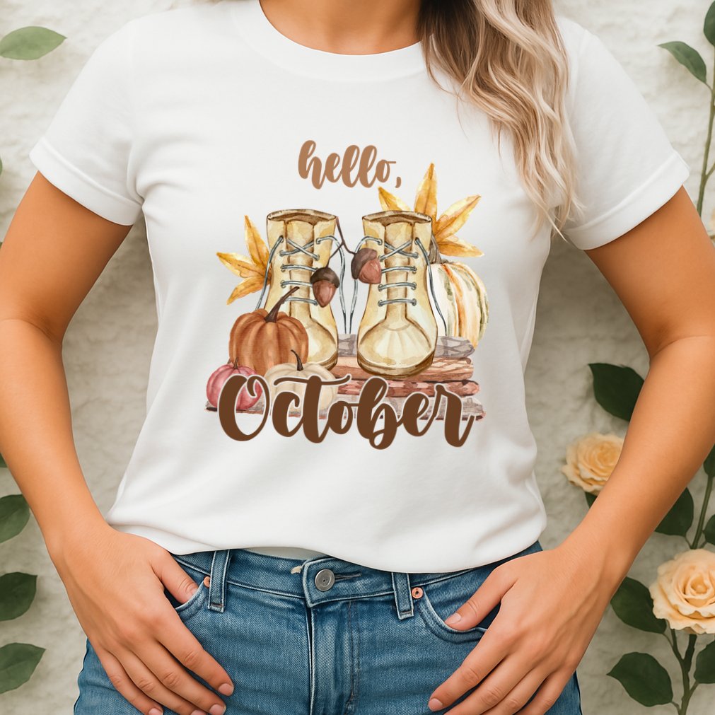 Hello October Fall Lover Womens T-Shirt