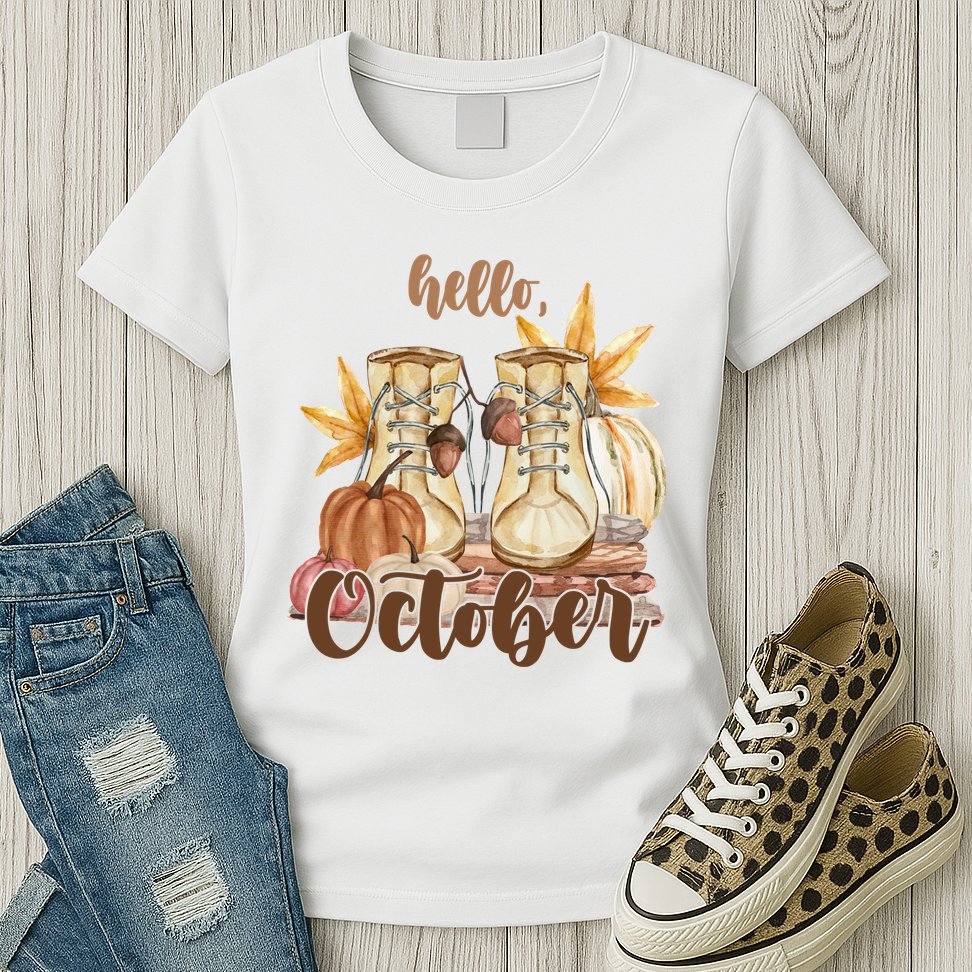 Hello October Fall Lover Womens T-Shirt