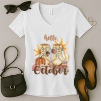 Hello October Fall Lover Women's V-Neck T-Shirt
