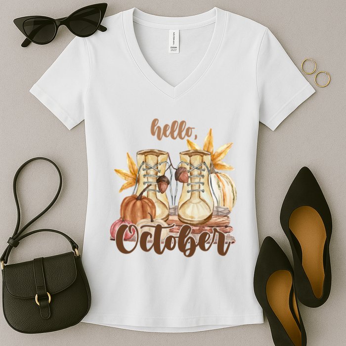 Hello October Fall Lover Women's V-Neck T-Shirt