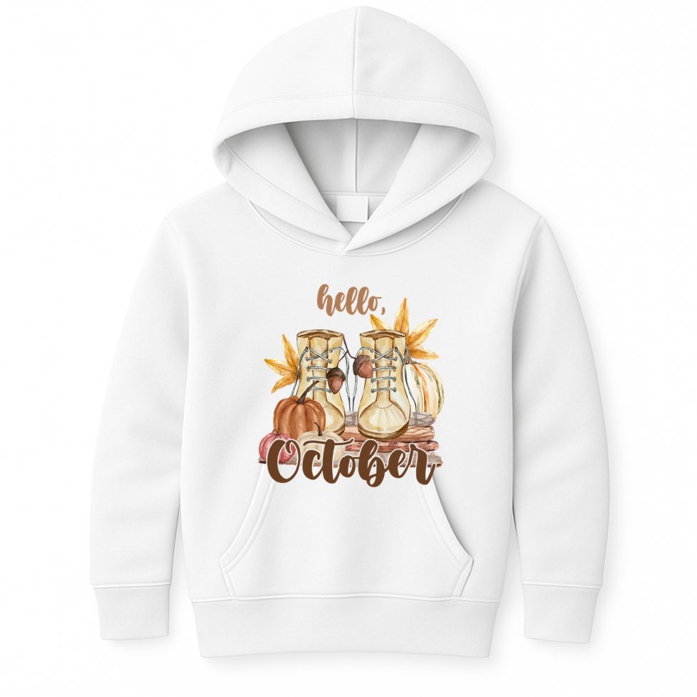 Hello October Fall Lover Kids Hoodie